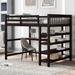 Multi-Functional Wooden High Loft Bed with Storage Shelves and Under-bed Desk, Solid Wood Loft Bed Frame with Safety Guardrails