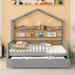 Wooden Full Size House Bed for Kids with Twin Size Trundle, Gray