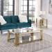 48" Wide Rectangular Coffee Table with Glass Top, Golden Stainless Steel Double-Layer Coffee Table for Living Room