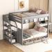 Full Bunk Bed w/ Storage Staircase & 3 Drawers, Down Bed can be Convertible to Daybed, Wood Bunk Bed Frame with Bedside Table