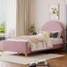 Twin/Full Size Velvet Bed Frame with Classic Semi-circle Shaped Headboard, Upholstered Platform Bed with Metal Legs for Kids