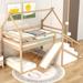 Twin Over Twin House Bunk Bed with Slide, Modern Wood Loft Bed with Staircase for Kids Teens, No Box Spring Needed