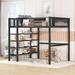 Twin Size Metal Loft Bed w/ 4-Tier Shelves & a Storage Shelf on Upper, Sturdy High Loft Bed Frame w/ Ladder & Safety Guardrail