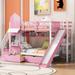 Wooden Twin Over Twin Bunk Bed with Storage Stair & 2 Drawers, 3 Shelves, Castle Style Kids BedFrame with Bookshelf & Slide