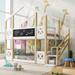 Twin Over Twin House Bunk Bed with Storage Staircase and Blackboards,Wooden Bunk Bed Frame Bedroom for Kids Boys Girls