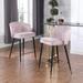 Contemporary Velvet Upholstered Counter Height Stool with Deep Channel Tufting and Gold Tipped, Black Metal Legs,Pink