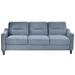 Blue+Grey Square Arm Straight Row Sofa Chenille Fabric Lounge Couch