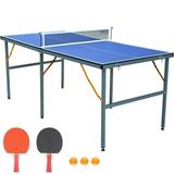 Table Tennis Table 6 x3 Foldable Ping Pong Table Indoor Outdoor Table Tennis Table with Net 2 Table Tennis Paddles and 3 Balls Portable Table Tennis Game for Game Rooms Offices Blue