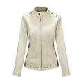 Ladies Lapel Zip Up Faux Leather Motorcycle Jacket Slim Fit Moto Biker Coat Short Classic PU Leather Jackets