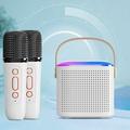 ckepdyeh Portable Bluetooth 5.3 Speaker System with 2 Wireless Microphones Home Singing Speaker White