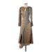 Rebecca Taylor Casual Dress - Midi Crew Neck 3/4 sleeves: Tan Leopard Print Dresses - Women's Size 4