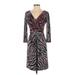 Anne Klein Casual Dress V Neck 3/4 sleeves: Gray Zebra Print Dresses - Women's Size 2