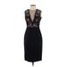 Theia Cocktail Dress - Party Plunge Sleeveless: Black Print Dresses - Women's Size 2