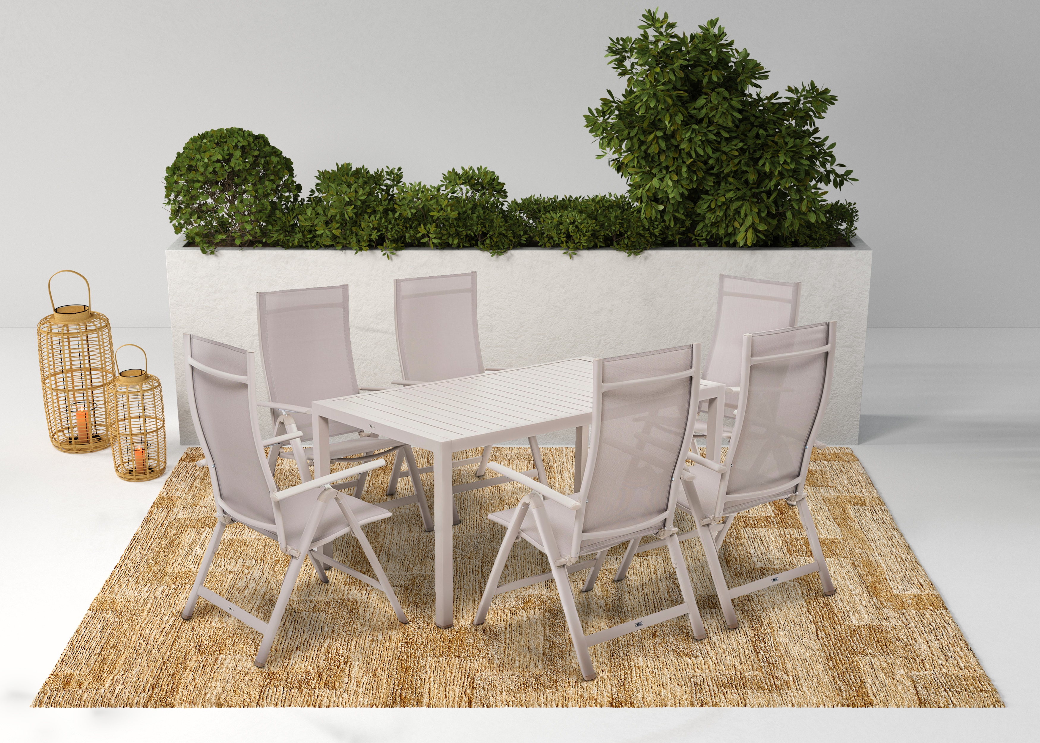 Garten-Essgruppe KONIFERA "Messina", beige (beige,), Aluminium, Sitzmöbel-Sets, klappbar, 7-fach verstellbare Rückenlehne, Tischplatte aus Alulatten Image