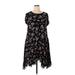 Woman Within Casual Dress - A-Line Crew Neck Short sleeves: Black Floral Dresses - Women's Size 20