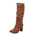 Boots For Women Ankle Booties High Heel Color Toe Women Boots Knee-High Solid Round Boots Slip-On Shoes High Heel women's boots Knee High Platform Boots for Women Wide Calf ( Color : Brown , Size : 4