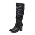 Boots For Women Ankle Booties High Heel Color Toe Women Boots Knee-High Solid Round Boots Slip-On Shoes High Heel women's boots Knee High Platform Boots for Women Wide Calf ( Color : Black , Size : 6