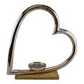 Silver Effect - Large Heart Candle Holder with Wood Base