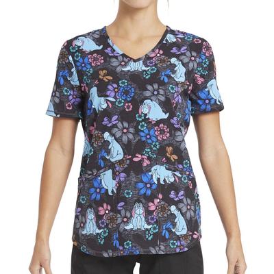 Disney Tops | Disney Eeyore “Winnie The Pooh” Pewter Floralfields Scrubstar Medical Scrub | Color: Black/Blue | Size: L