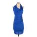 Helmut Lang Casual Dress - Bodycon Cowl Neck Sleeveless: Blue Print Dresses - Women's Size P Tall