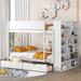 Harriet Bee Modern Solid Wood Full Over Full Bunk Bed w/ 2 Drawers & Multi-Layer Cabinet in White | 63.4 H x 57.6 W x 77.8 D in | Wayfair