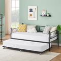 Winston Porter Twin Day Bed w/ Pull Out Trundle Bed Frame Twin, Metal Daybed w/ Trundle For Living Room in Black | Wayfair