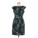 Wisp Casual Dress - Sheath High Neck Short sleeves: Green Floral Dresses - Women's Size 8