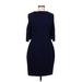 Elie Tahari Cocktail Dress - Sheath Crew Neck 3/4 sleeves: Blue Solid Dresses - Women's Size 8