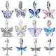 Breloques en argent 925 pour bracelets Pandora originaux libellule colorée fleur gemme papillon