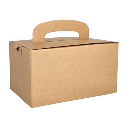 Papstar 100 Lunch-Boxen, Pappe pure eckig 12,5 cm x 15,5 cm x 22,5 cm braun mit Tragegriff Image