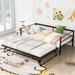 Twin Size Kids Daybed with Adjustable Trundle, Metal Platform Bed Frame with Pop Up Trundle for Bedroom, Black