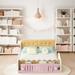 Full Size Car Shaped Platform Bed with Soft Cushion Headboard and Shelves, Kids Cartoon Bed with Footboard, White