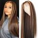 Huaai Long Straight Brown Mixed Blonde Hair Extension for Synthetic Women Middle Highlights Brown Wigs Mixed Blonde Long Straight Part Wig