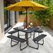 Outdoor Picnic Table with 4 Benches and Umbrella Hole Black