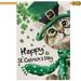 HGUAN Happy St Patricks Day Cat with Green Hat Scarf Shamrock Garden Flag Double Sided 12 x 18 Inch Yard Flag Spring Seasonal Flag for Outdoor Holiday Decorations