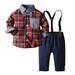 Shiningupup Toddler Boy Clothes Baby Boy Clothes Baby Plaid Shirt Suspender Pants Set Outfit for Kids Boys 7 8 Toddler Boys Clothes 5T Shorts Baby Boy Romper Outfits 3 6 Months