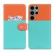 Feishell Cute Animal Pattern Wallet Phone Case for Samsung Galaxy S24 Ultra Color Matching PU Leather Shockproof Magnetic Flip Stand Credit Card Slots Slim Phone Case with Wrist Strap Skyblue