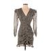ASTR The Label Casual Dress - Mini Plunge 3/4 sleeves: Brown Dresses - Women's Size Small