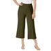 Plus Size Women's Everyday Stretch Knit Wide Leg Crop Pant by Jessica London in Dark Olive Green (Size 12) Soft & Lightweight