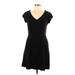 Merona Casual Dress - A-Line V Neck Short sleeves: Black Print Dresses - Women's Size Large