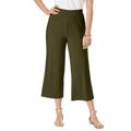 Plus Size Women's Everyday Stretch Knit Wide Leg Crop Pant by Jessica London in Dark Olive Green (Size 18/20) Soft & Lightweight