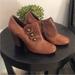 Anthropologie Shoes | Anthro Seychelles Cognac Brown Distressed Leather Bootie W/Brass Buttons Size 9 | Color: Brown/Gold | Size: 9