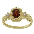 Solid 9ct Yellow Gold Natural Garnet & Pearl VINTAGE Style Style Ladies Ring - Size N