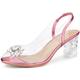 Perphy Women's Clear Slingback Rhinestone Peep Toe Block Heels Sandals Pink 7 UK/Label Size 9 US