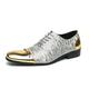 Oxford Shoes for Men Lace Up Cap Toe Golden and Silver Two Tone Patchwork Faux Leather Low Top Non Slip Rubber Sole Classic (Color : Golden and Silver, Size : 7 UK)