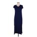 Jessica Simpson Casual Dress - Midi Scoop Neck Short sleeves: Blue Print Dresses - Women's Size Medium