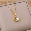 Collier pendentif rond romantique en cristal pour femme bijoux en acier inoxydable pour femme