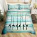 Ice Fishing Rod Duvet Cover Go Fishing Bedding Set Fishing Gifts for Men Fish Comforter Cover Rustic Wooden Plank King Bed Set Fishing Hooks Fishing Game Room Decor Gift for Fisherman Grunge Teal