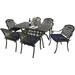 MEETWARM 7-Piece Outdoor Furniture Dining Set All Weather Cast Aluminum Patio Garden Set with 6 Chairs 6 Cushions 1 Rectangular Table 2 Umbrella Hole Dark Bronze Navy Blue