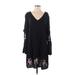 ASOS Casual Dress - Shift V Neck Long sleeves: Black Floral Dresses - Women's Size 8